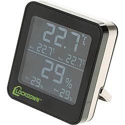 LOCKDOWN Digital Hygrometer with Convenient Design, Backlit Screen and MinMax Reading for Temp and Humidity Monitoring in Safes, Rooms, Cases and Cabinets