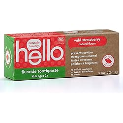 Hello Oral Care ADA Approved Fluoride Kids Toothpaste, Vegan & SLS Free, Natural Wild Strawberry Flavor, 4.2 Ounce Pack of 1