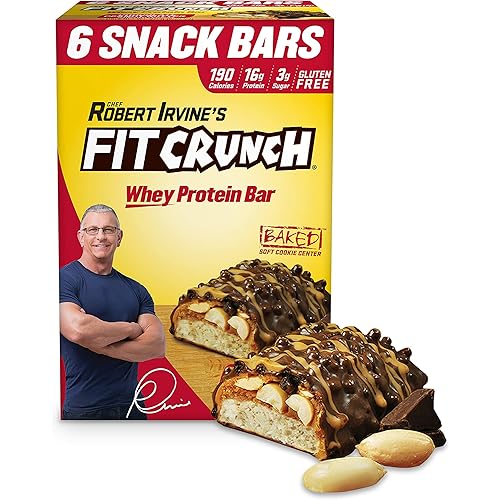 FITCRUNCH Snack Size Protein Bars, Designed by Robert Irvine, World’s Only 6-Layer Baked Bar, Just 3g of Sugar & Soft Cake Core Peanut Butter