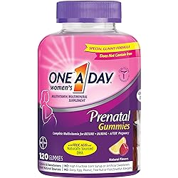 One A Day Women’s Prenatal Multivitamin Gummies Including Vitamin A, Vitamin C, Vitamin D, B6, B12, Folic Acid & more, 120 Count, Supplement for Before and During Pregnancy
