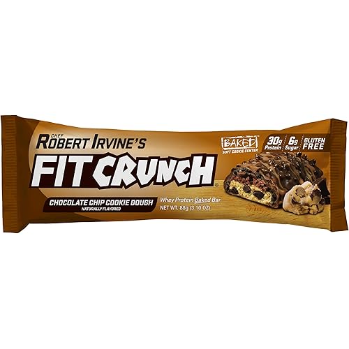 FITCRUNCH Full Size Protein Bars, Designed by Robert Irvine, World’s Only 6-Layer Baked Bar, Just 6g of Sugar & Soft Cake Core Chocolate Chip Cookie Dough