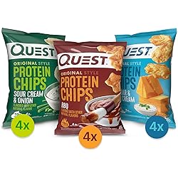 Quest Nutrition Protein Chips Variety Pack, BBQ, Cheddar & Sour Cream, Sour Cream & Onion, High Protein, Low Carb, 12 Count