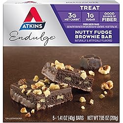 Atkins Endulge Treat Nutty Fudge Brownie Bar. Decadent Brownie Treat with Chocolatey Coating and Walnuts. Keto-Friendly. 5 Bars