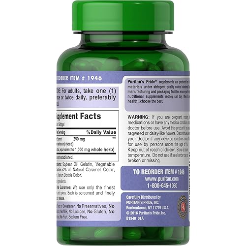 Puritans Pride Milk Thistle 4:1 Extract 1000 Mg Silymarin Softgels, 180 Count