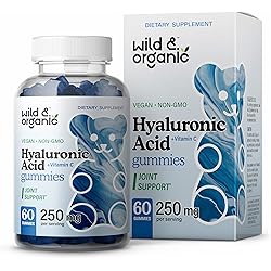 Wild & Organic Hyaluronic Acid Gummies w Vitamin C - Support Skin Hydration for Natural Glow Reduce Wrinkle & Pigmentation - Pure HA Supplement w Hair, Nails, Bone & Joint Health Formula - 60 Chews