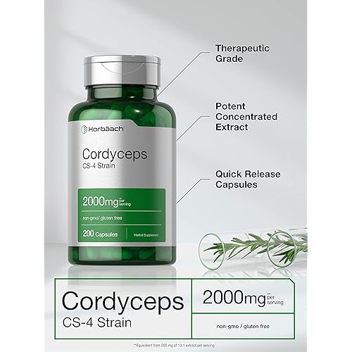 Cordyceps Capsules | 200 Count | Non-GMO Mushroom Supplement | Cordyceps Sinesis | by Horbaach