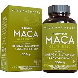 Peruvian Maca Powder Capsules 500 mg - Traditionally Used to Support Sexual Well-Being, Energy, Stamina and Endurance, Gelatinized for Easier Digestion, 250 Veggie Yellow Maca Root Capsules