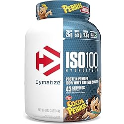 Dymatize ISO100 Hydrolyzed Protein Powder, 100% Whey Isolate Protein, 25g of Protein, 5.5g BCAAs, Gluten Free, Fast Absorbing, Easy Digesting, Cocoa Pebbles, 3 Pound