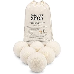 Molly's Suds Wool Dryer Balls | XL, Premium Organic Fabric Softener, Hypoallergenic, Hand-Felted, Reusable, Reduce Drying Time | White, Set of 6