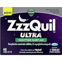 Vicks ZzzQuil Ultra Nighttime, Sleep Aid Tablets, Doxlyamine Succinate, For Adult Occassional Sleeplessness, Fall Asleep Fast and Stay Asleep Longer, 48 Tablets