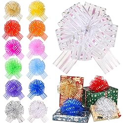 24 Pieces Pull Bow Mixed Color Large Organza Pull Bow Present Wrapping Pull Bow with Ribbon for Wedding Present Baskets 6 Inch Diameter
