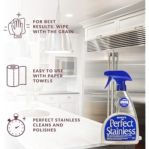 Hope's Perfect Stainless Steel Cleaner and Polish with Microfiber Cloth, 22-Ounce, Streak-Free Self-Polishing Formula, Blocks Fingerprints, 1 Pack with Microfiber Cloth