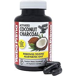 Yerba Prima Activated Coconut Charcoal, 60 Capsules - Natural Detox Cleanse - Vegetarian, Vegan, Gluten Free, Non GMO