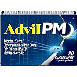 Advil PM 20 Count Pain RelieverNighttime Sleep Aid Coated Caplet, 200mg Ibuprofen, 38mg Diphenhydramine