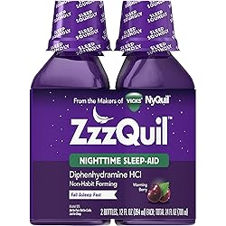 ZzzQuil, Nighttime Sleep Aid Liquid, 50 mg Diphenhydramine HCl, No.1 Sleep-Aid Brand, Warming Berry Flavor, Non-Habit Forming, 12 FL OZ Twin Pack