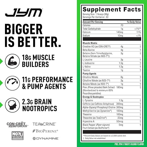 Pre JYM X Shockwave Advanced Pre-Workout Powder Massive Pumps, Citrulline Nitrate, Dynamine, NO3T Betaine, BCAA’s, Nootropics, Creatine, Beta-Alanine, JYM Supplement Science, 20 Servings