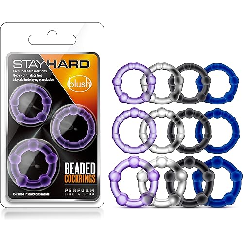 Blush Genuine Stay Hard - Super Elastic Erection Enhancing Beaded C Rings Set - One Size Fits All - Sex Toy for Men - Clear