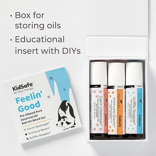 Plant Therapy KidSafe Feelin' Good Essential Oil Blend Set, Includes: Germ Destroyer, Immune Boom, Sniffle Stopper 100% Pure, Pre-Diluted Roll-Ons, Natural Aromatherapy 10 mL 13 oz