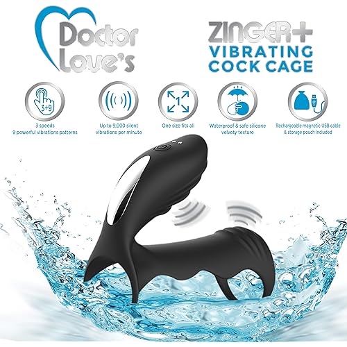 Doctor Love's Zinger Vibrating Rechargeable Cock Cage WRemote Control - Black