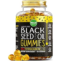 MAJU's Black Seed Oil Gummies - World's First Gummy w 2% Thymoquinone, Black Cumin Seed Nigella Sativa Oil, Cold-Pressed, Potent Formula with Cinnamon Extract, No Aftertaste - 500mg 90ct