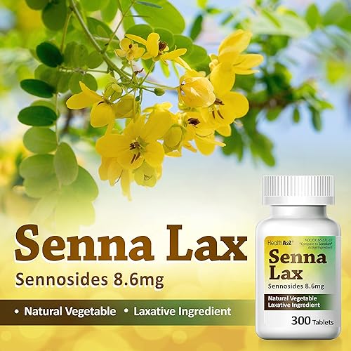 HealthA2Z® Senna Laxative | 300 Count | Sennosides 8.6mg | Natural Vegetable | Laxative Ingredients | Overnight Relief | Bowel Movement | Relief from Constipation