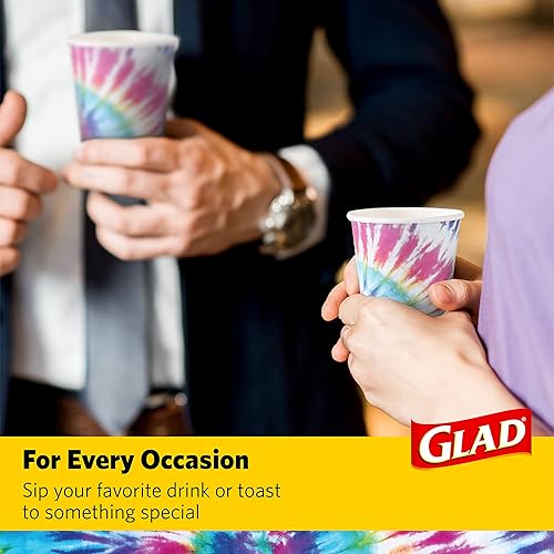 Glad Everyday Disposable Paper Cups with Tie Dye Design | Heavy Duty Paper Cups, 12 Oz Paper Cups for All Beverages and Everyday Use | 12 Ounces, 50 Count