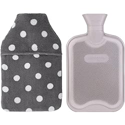 HomeTop Premium Classic Rubber Hot or Cold Water Bottle with Soft Fleece Cover 2 Liters, GrayGray Polka Dot Envelope Cover