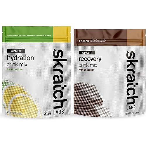 Skratch Labs Hydration Powder and Recovery Drink Mix Gift Pack Bundle, Lemon Lime Sports Drink and Chocolate Post Workout Carbohydrate Supplement