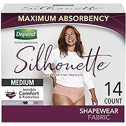 Depend Silhouette Incontinence Underwear, Medium 32–42" Waist, Maximum Absorbency, Black & Pink & Berry, 14 Count