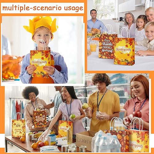 20 Pack Fall Gift Bags Kraft Bag with Handle Fall Leaves Goodie Candy Bag Paper Fall Treat Bags Thanksgiving Goodie Bag Maple Leaves Pumpkin Gift Wrap Bags for Thanksgiving Autumn Harvest Party Decor