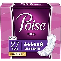 Poise Incontinence Pads for Women, Ultimate Absorbency, Long, Original Design, 108 Count 4 Packs of 27