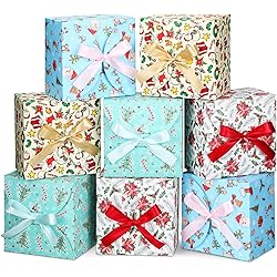 16 Pcs 3D Christmas Goody Gift Boxes for Present Xmas Goodie Boxes Holiday Small Gift Box Christmas Treat Box with Ribbons Bow Cardboard Gift Wrap Boxes for Christmas Winter Theme Party Favor