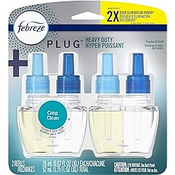 Febreze Plug in Air Fresheners, Heavy Duty Crisp Clean, Odor Eliminator for Strong Odors, Scented Oil Refill 2 Count