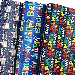 U'COVER Birthday Wrapping Paper 6 Large Sheet Happy Birthday Gift Wrapping Paper for Kids Boys Girls Men Women Baby Shower 3 Style Colorful Birthday Greeting Gift Wrap Paper Folded Flat 27 37inch