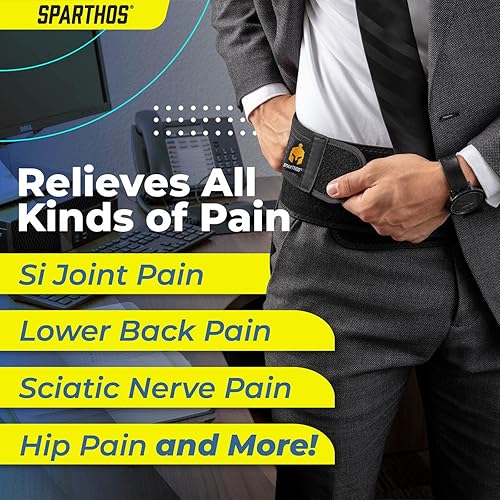 Sparthos Sacroiliac Si Hip Belt Relief from Si Joint, Sciatica, Pelvis, Lower Back Pain - Support Brace for Women and Men - for Sacral Nerve, Hip Loc Tilt Up Belts Braces Black-REG