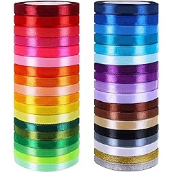 Winlyn 36 Colors 900 Yards Fabric Ribbons Satin Ribbons Metallic Glitter Ribbons Rolls Craft Ribbons Embellish Decorative Ribbons 25 Wide for Floral Bouquet Gifts Crafts Bows Party Wedding