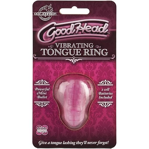 Doc Johnson GoodHead - Vibrating Tongue Ring - One-Size-Fits-All Slip-On Disposable Vibrating Tounge Ring - Pink