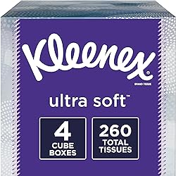 Kleenex Ultra Soft Facial Tissues, 4 Cube Boxes, 65 Tissues per Box 260 Total Tissues