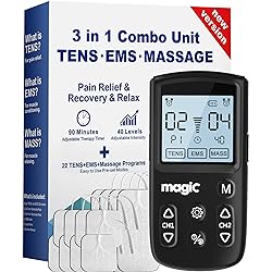 Tens Unit Muscle Stimulator Machine - Dual Channel Electronic Pulse Massager, Muscle Massager for Pain Relief Therapy with 12 Electrode Tens Unit Replacement Pads 2"x2" and 2"x4"