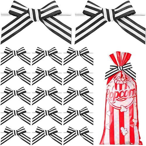 120 Pieces Black and White Striped Twist Tie Bows Polyester Satin Ribbon Bows Tie Bows for Tying up Packages Present Crafts Gift Wrapping Bags Package Bakery Candy Bags Decorating Ribbon Wrap Bow