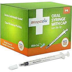 1ml Syringe with Cap 100 Pack | Oral Dispenser Without Needle, Luer Slip Tip, | Individually Wrapped Medicine Dropper for Infants & Pets