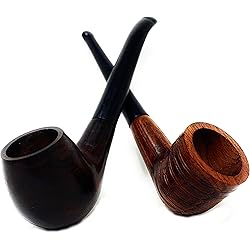 Set of 2 Handcrafted His & her Ebony Wood Tobacco Pipe Set 6 inch - Billiard Pipe and Apple Shape Viking Bent Pipe Set