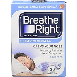 Breathe Right Nasal Strips Clear for Sensitive Skin Large 30 Each Packs of 4