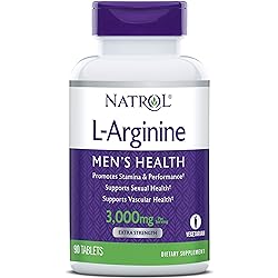 Natrol L-Arginine Tablets, Promotes Stamina and Performance, Supports Sexual and Vascular Health, Contains Nitric Oxide with B Vitamin Complex, Amino Acid, Extra Strength, 3,000mg, 90 Count