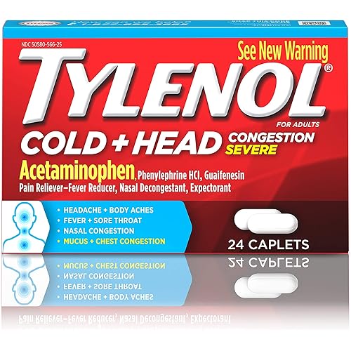Tylenol Cold Head Congestion Severe Medicine Caplets for Fever, Pain & Congestion Relief, 24 ct