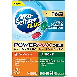 Alka-Seltzer Plus Maxiumum Strength Cough, Mucus & Congestion, DayNight, PowerMax Liquid Gels, 24ct