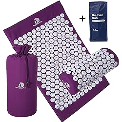 Acupressure Mat and Pillow Massage Set - by DoSensePro Gel Pack - Acupressure Mattress for Back and Neck Pain - Relieve Sciatic, Headaches - Natural Sleeping Aid. Best Relaxation Gift Purple