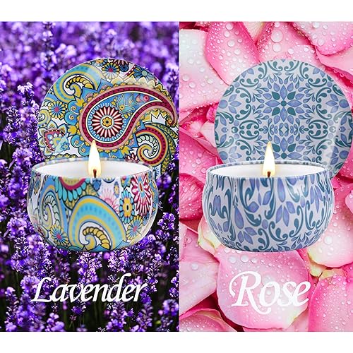 2 Pack Scented Candles, 2.5 oz Aromatherapy Candles for Home Scented, Natural Soy Candles with Floral Scents, Portable Small Jar Candles Set for Travel, Spa, Bath, Yoga, Home Decor Tin Candle Pack