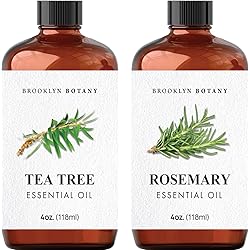 Brooklyn Botany Tea Tree Essential Oil & Rosemary Essential Oil Set – 100% Pure & Natural – 4 Fl Oz Therapeutic Grade Essential Oil with Glass Dropper - Essential Oil for Aromatherapy and Diffuser