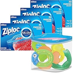 Ziploc Quart Food Storage Freezer Bags, Grip 'n Seal Technology for Easier Grip, Open, and Close, 30 Count, Pack of 4 120 Total Bags